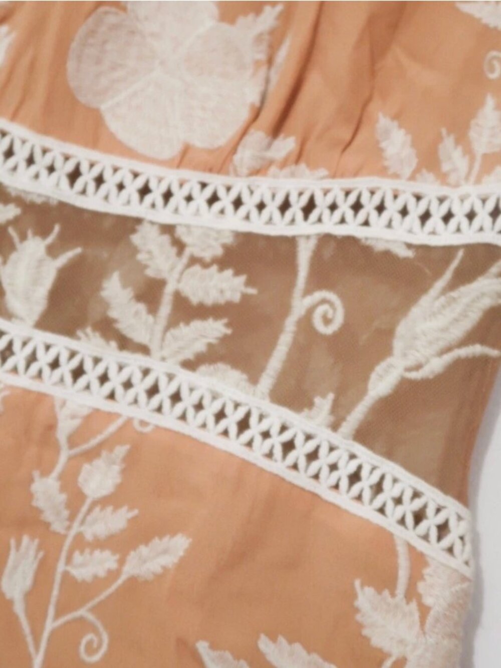 For Love & Lemons Mia Dress Peach Embroidered Bell Sleeve Mini NWT Medium - Picture 8 of 16